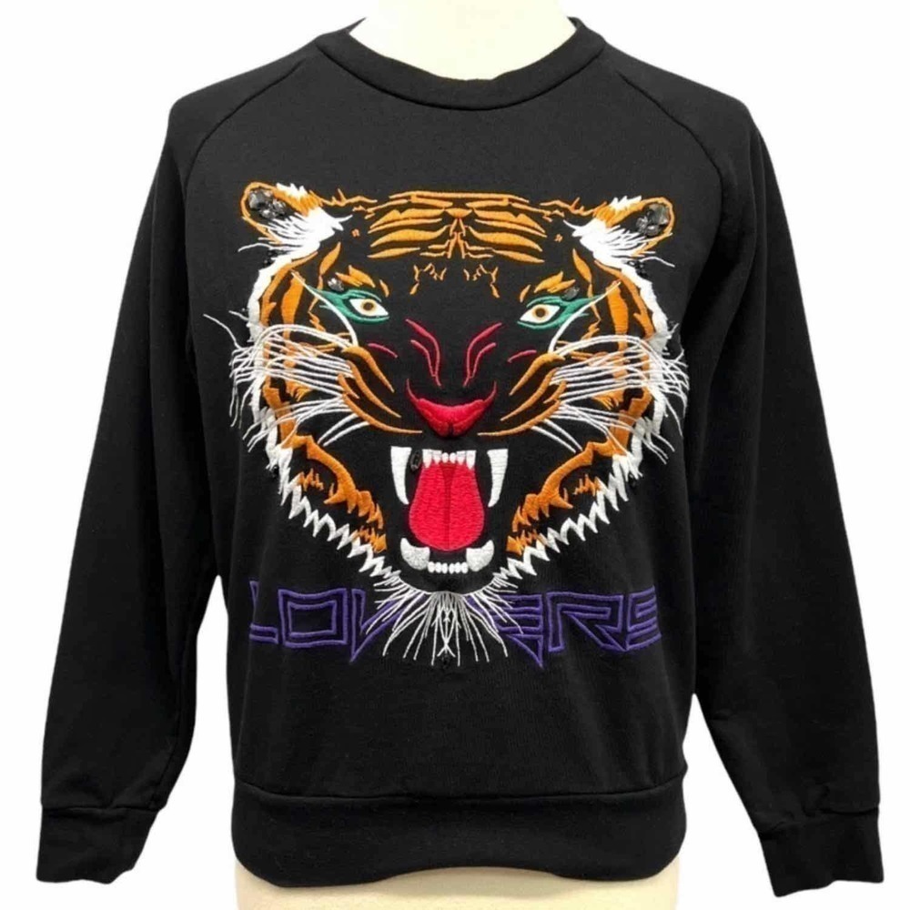 Lovers + Friends Wildcat Tiger LOVERS Jeweled Black Sweatshirt